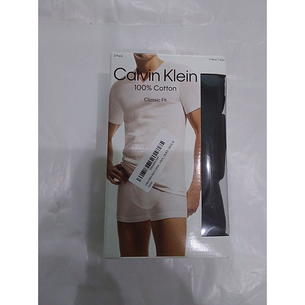 Calvin Klein Mens V Neck T-Shirt, Black , Medium - 3 Pack